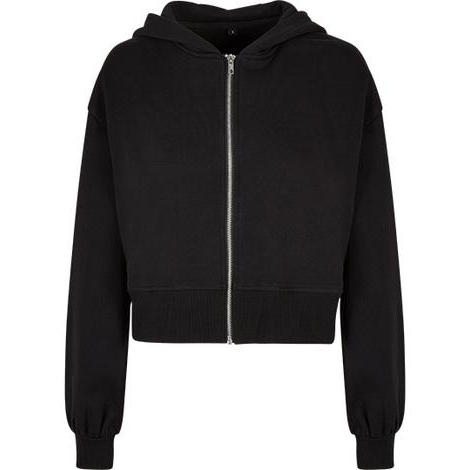 Veste Femme courte oversize zippée BUILD YOUR BRAND noir KOUOH BRODERIE